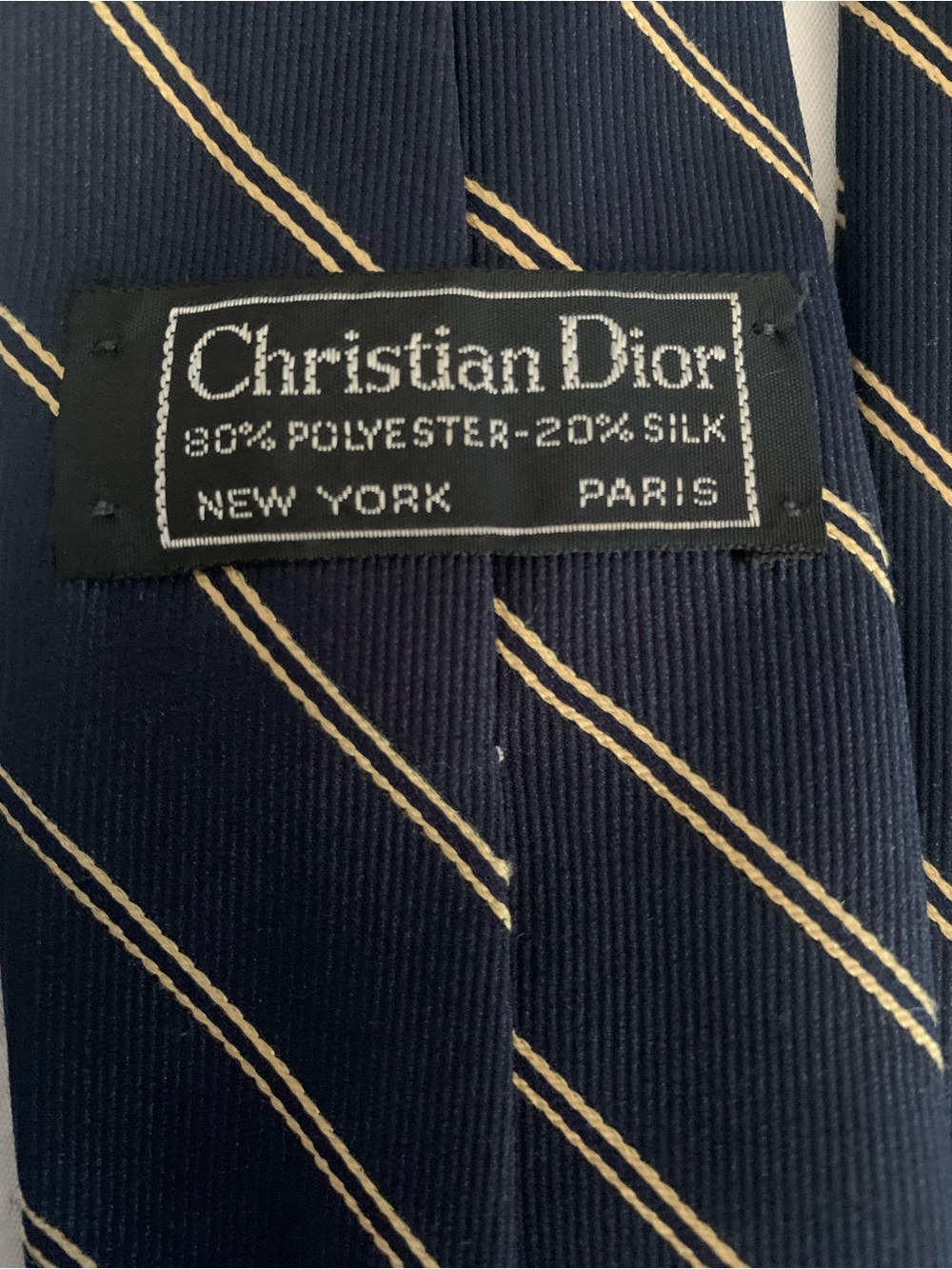 Dior Navy Tie with Gold Diagonal Stripes